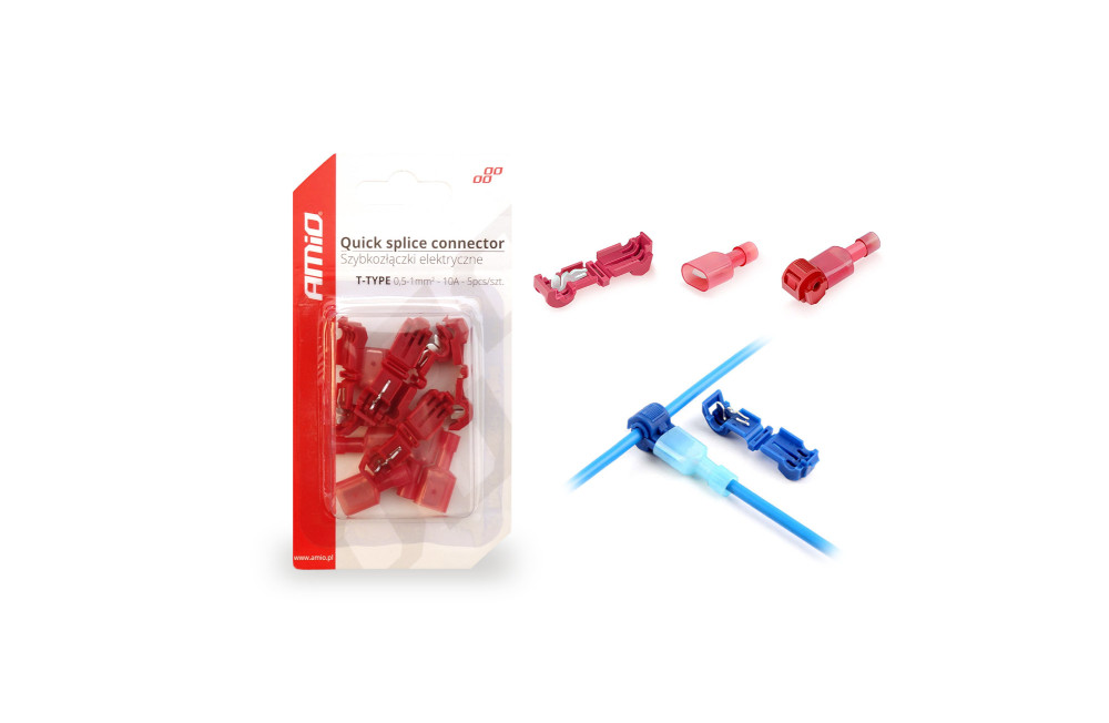 AMiO Elektrická rýchlospojka červená typ-T 0,5-1mm2 10A - blister 5ks